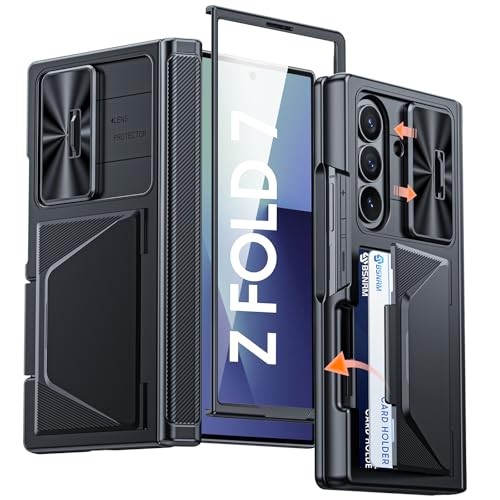 BSNRM for Samsung Galaxy Z Fold 7 Case with Card Holder RFID Blocking Built in Slide Lens Cover Hinge Protection Screen Protector Shockproof Wallet Case for Z Fold 7 Black - Image 1