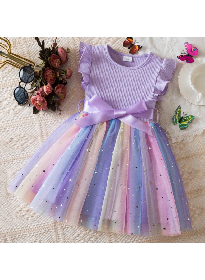 بنفسجي فستان أميرة بشبكة متدرجة سماء ليلية فستان أطفال غير رسمي على خط A