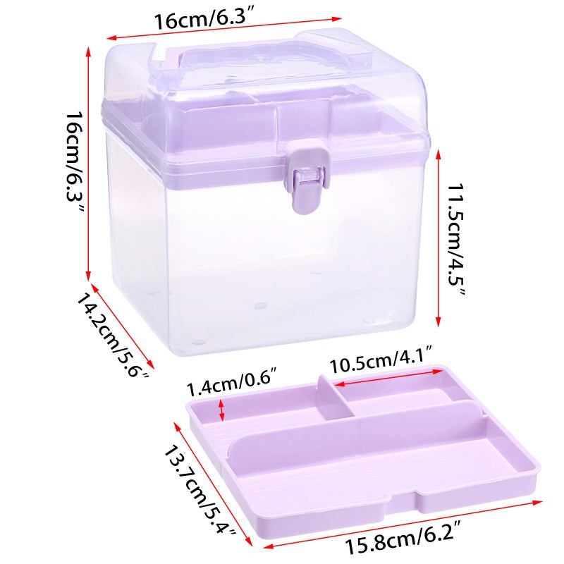 BTSKY Multipurpose Plastic Craft Storage Containers with Removable Tray, Clear Plastic Storage Box with Lid & Handle, Easy Carry & Stack Small Storage Container, 6.3x5.6x6.3 Inch, Square-Purple - Image 3