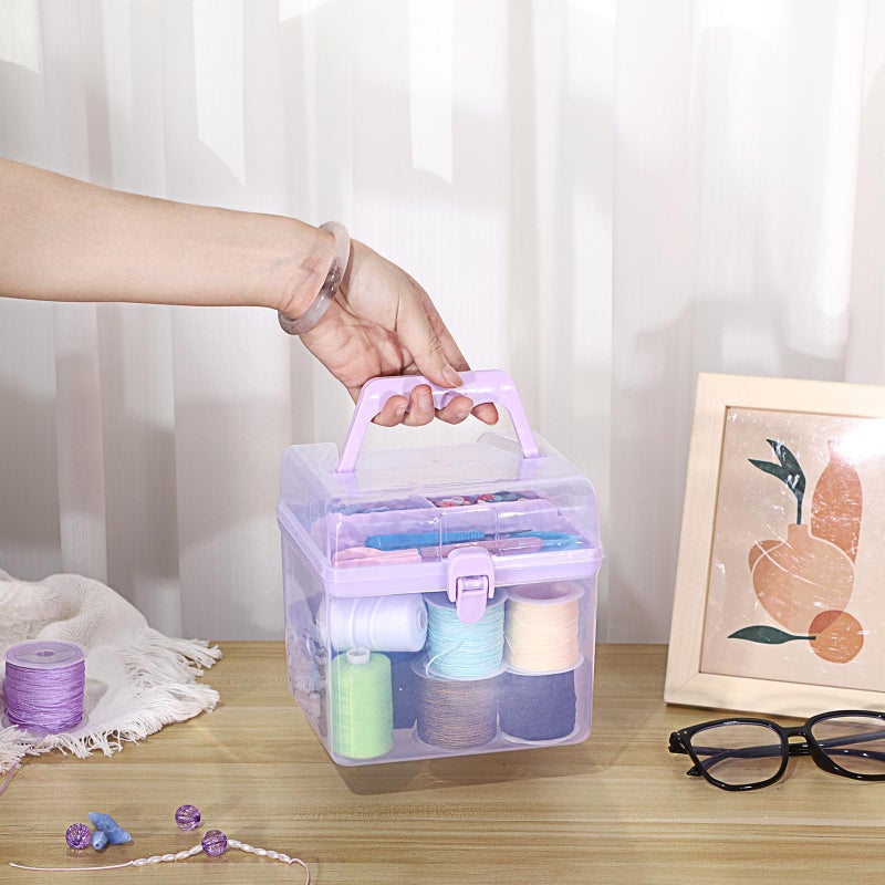 BTSKY Multipurpose Plastic Craft Storage Containers with Removable Tray, Clear Plastic Storage Box with Lid & Handle, Easy Carry & Stack Small Storage Container, 6.3x5.6x6.3 Inch, Square-Purple - Image 4
