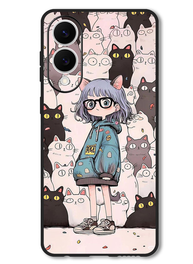 Theodor Case Compatible with Samsung Galaxy S25 Edge 6.7 Inch Protection Shockproof Bumper Cover Cats & Girl - Image 1
