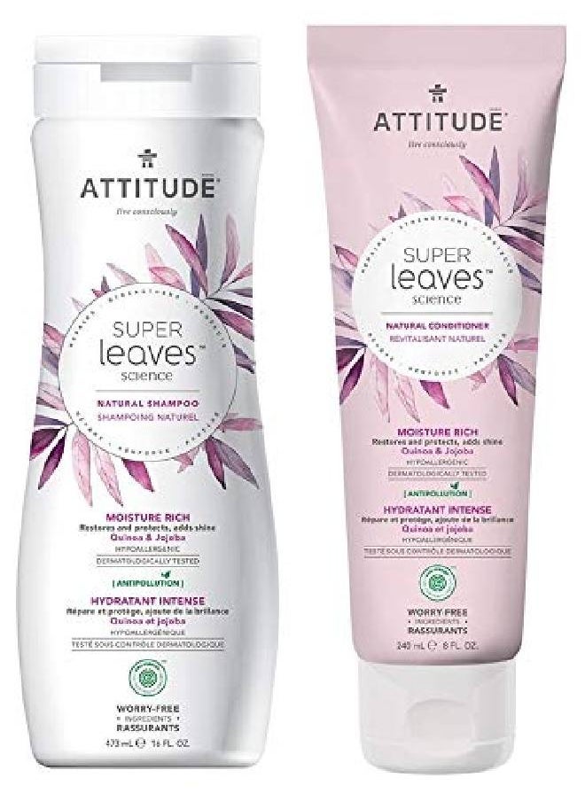 Attitude Super Leaves Moisture Rich Shampoo & Conditioner Bundle With Quinoa Vitamin B5 Jojoba Indian Cress Watercress & Jasmine Guava 16 + 8 Fl Oz 2 Count  - Image 2