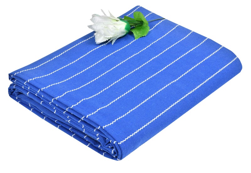 crazyweaves 400 TC Handloom Traditional Cotton Bed Sheet for Single Bed Cover Premium Sustainable Fabric 100% Cotton Multicolor, Striped Pattern Traditional Design (60X90, Blue) Without pillowcovers - Image 1