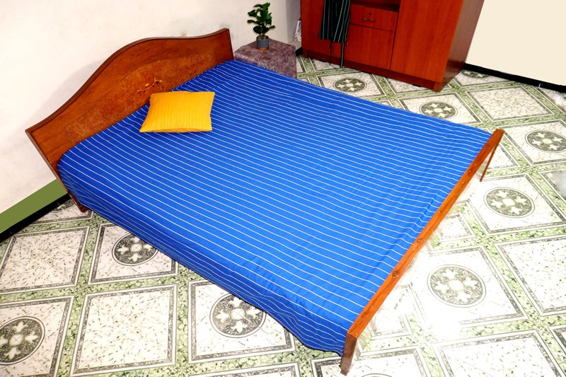 crazyweaves 400 TC Handloom Traditional Cotton Bed Sheet for Single Bed Cover Premium Sustainable Fabric 100% Cotton Multicolor, Striped Pattern Traditional Design (60X90, Blue) Without pillowcovers - Image 5