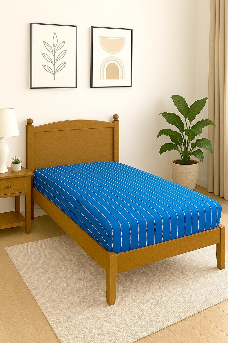 crazyweaves 400 TC Handloom Traditional Cotton Bed Sheet for Single Bed Cover Premium Sustainable Fabric 100% Cotton Multicolor, Striped Pattern Traditional Design (60X90, Blue) Without pillowcovers - Image 2