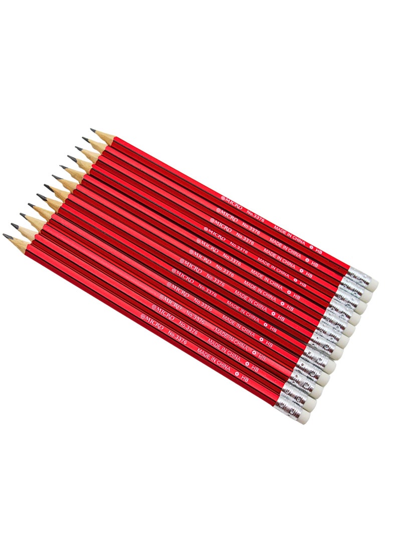 MICRO Smooth HB Pencils, Hexagonal, Red, Pack of 12 pencils - Image 1