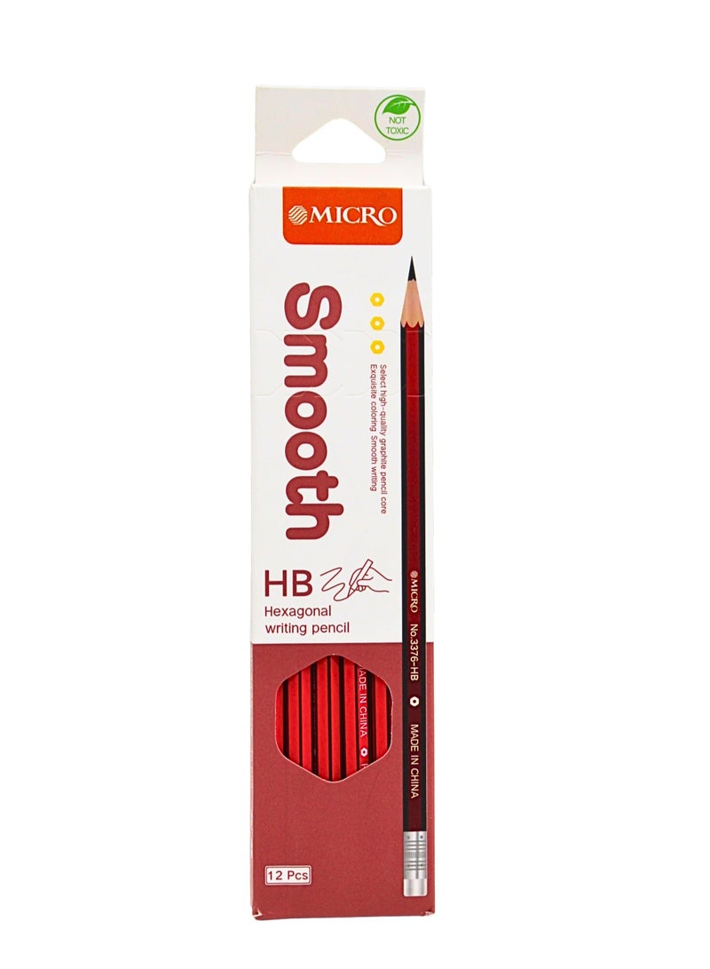 MICRO Smooth HB Pencils, Hexagonal, Red, Pack of 12 pencils - Image 2