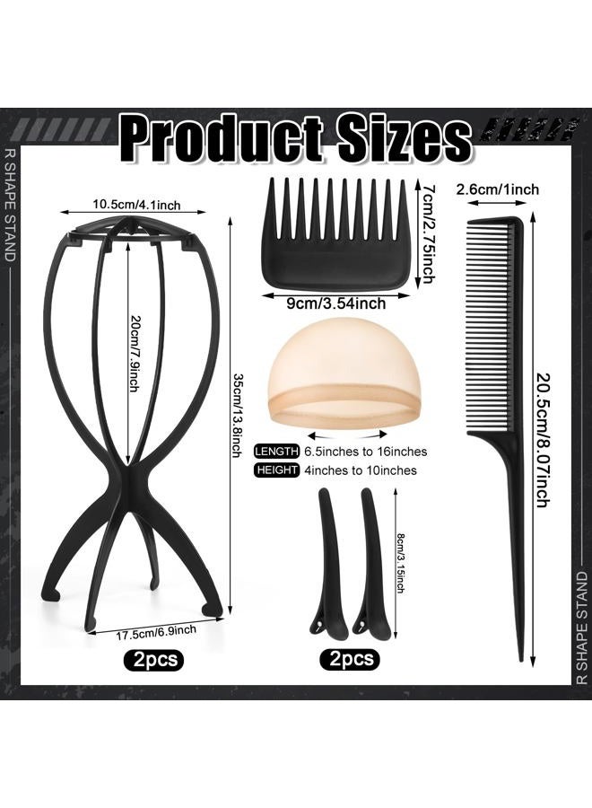 ProSuites 9 Pack Set 2 Wig Head Stand with 2 PCS Wig Brush Comb 2 Hair Net 1 Grip Band 2 Clips Set for for Travel Home Use - Image 2