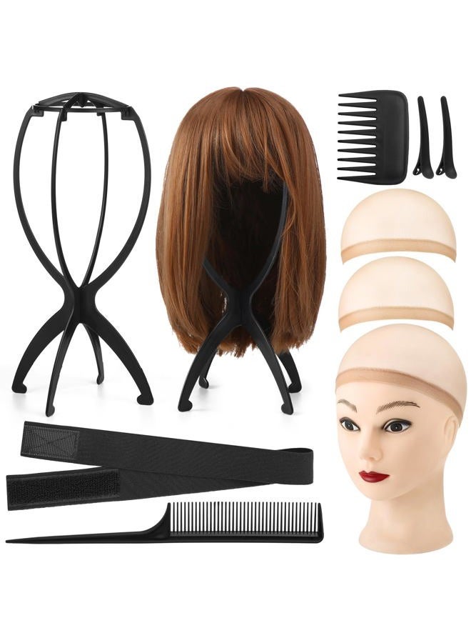 ProSuites 9 Pack Set 2 Wig Head Stand with 2 PCS Wig Brush Comb 2 Hair Net 1 Grip Band 2 Clips Set for for Travel Home Use - Image 1