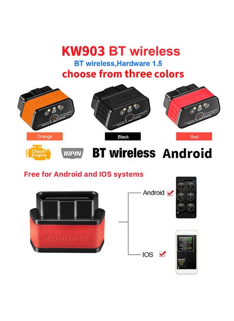 KW903 BT 5.0 Wireless OBD-II Car Auto Diagnostic Scan Tools Car Detector Tester Scanner for IOS Android System
