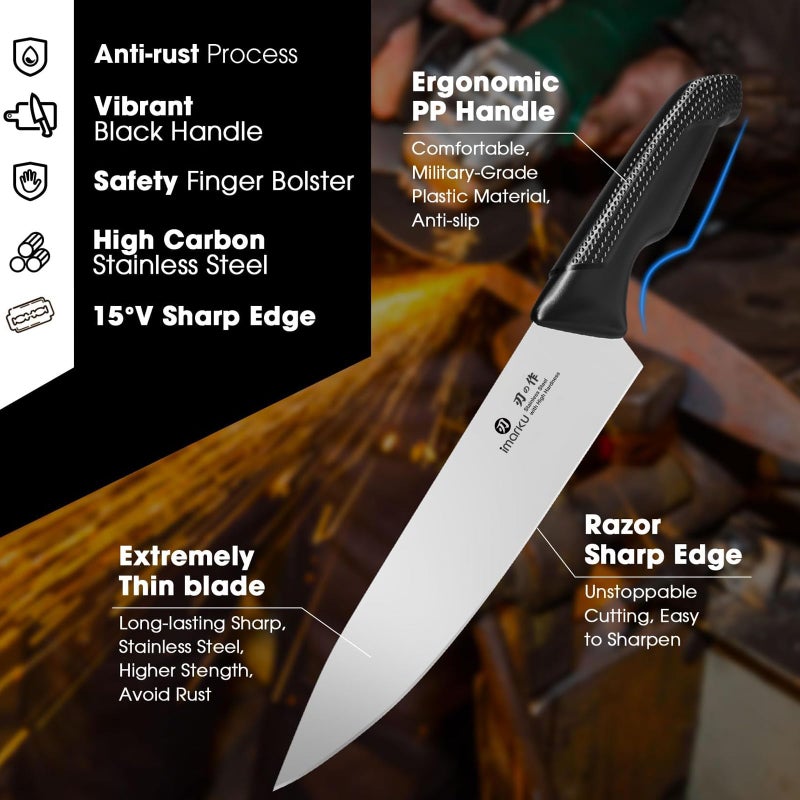 imarku Knife Set with Block, Sharp Knives Set with Built-in Sharpener, Stainless Steel Kitchen Knife Sets with Non-Slip Ergonomic Handle, Dishwasher Safe, 14 PCS Professional Knife Set for Gift, Black - Image 3