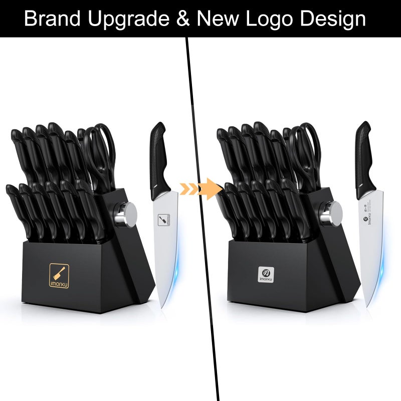 imarku Knife Set with Block, Sharp Knives Set with Built-in Sharpener, Stainless Steel Kitchen Knife Sets with Non-Slip Ergonomic Handle, Dishwasher Safe, 14 PCS Professional Knife Set for Gift, Black - Image 2