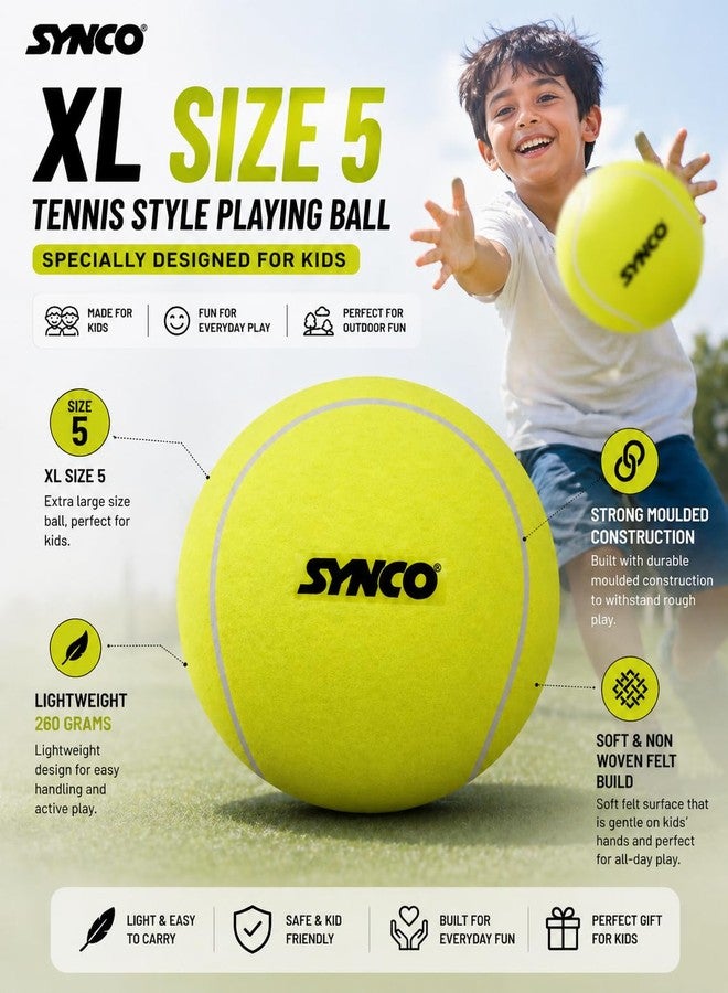 Synco XL Tennis Ball Size 5 for Kids Play, Indoor & Outdoor Playing Ball for Kids, Large Tennis Ball with Non-Woven Felt Moulded Construction, Lightweight 260g Durable Training Ball - Image 3
