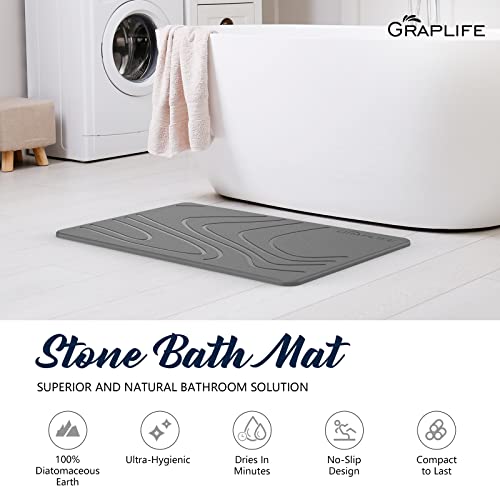 Graplife Stone Bath Mat Diatomaceous Earth Shower Mat Non-Slip Super Absorbent Quick Drying Bathroom Floor Mat Natural Easy to Clean - Green 23.5 x 15 (Grey Grey (2 Pack), 2Pack) - Image 3