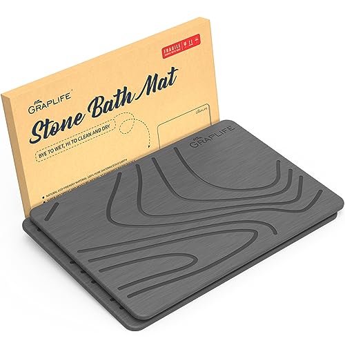 Graplife Stone Bath Mat Diatomaceous Earth Shower Mat Non-Slip Super Absorbent Quick Drying Bathroom Floor Mat Natural Easy to Clean - Green 23.5 x 15 (Grey Grey (2 Pack), 2Pack) - Image 1