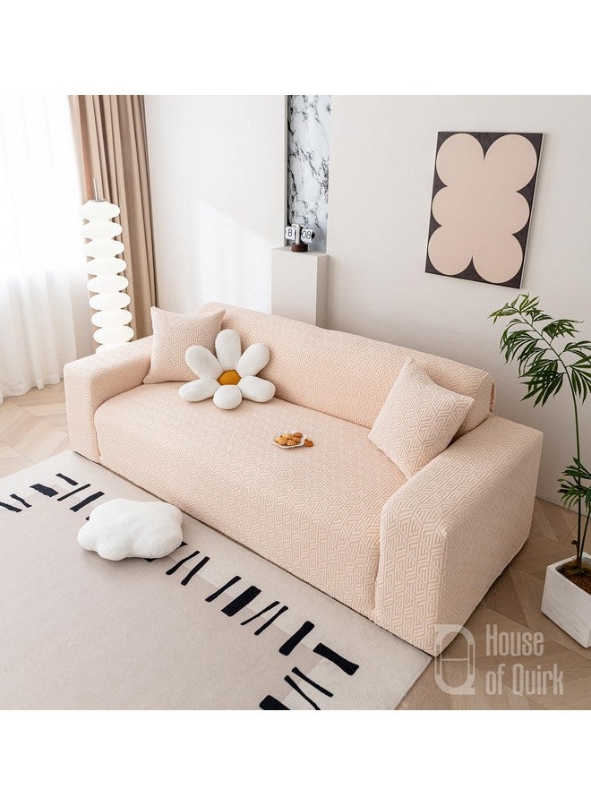 House of Quirk Universal Triple Seater 220 GSM Jacquard Grain Texture Fabric Sofa Cover Soft Touching Cover for Couch Flexible Stretch Sofa Slipcover (Beige, 190-230cm) - Image 4
