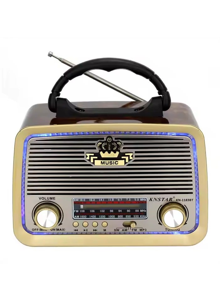 راديو  HI-FI بثلاث قنوات FM - AM - SW ذهبي/بني/أسود بلوتوث AUX بطاقة TF قرص فلاش USB - Image 2