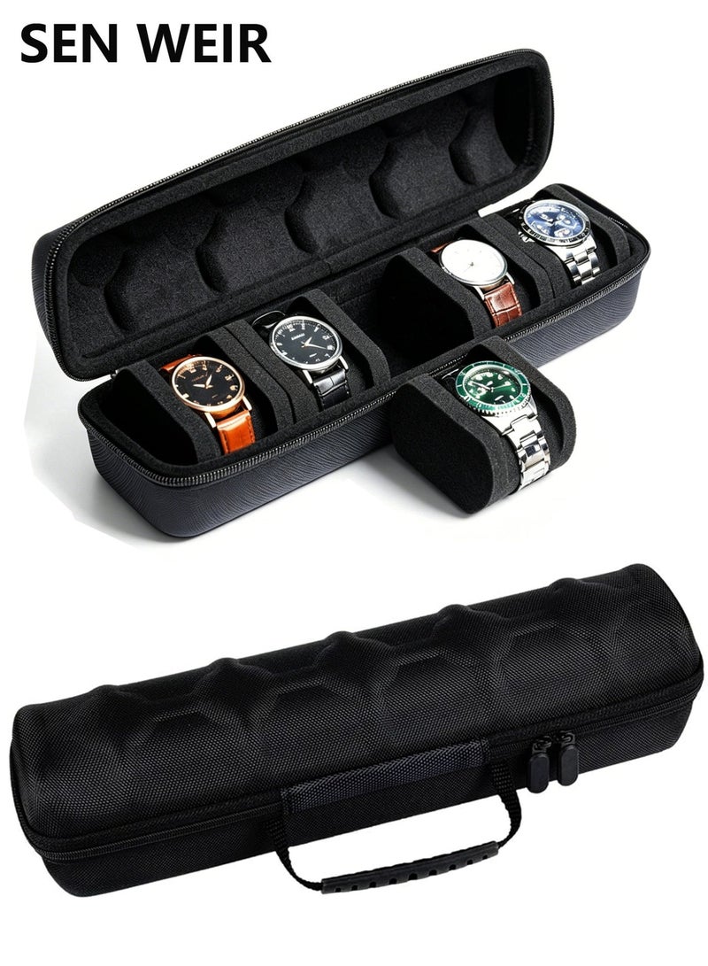 SEN WEIR 5-Slot Watch Travel Case for Men and Women, Portable Zippered Storage Box with Soft Compressible Foam Pillow for Large and Small Watches - Image 2