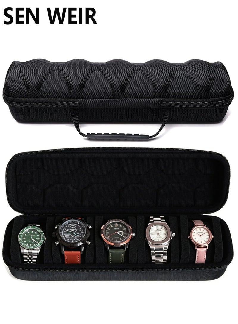 SEN WEIR 5-Slot Watch Travel Case for Men and Women, Portable Zippered Storage Box with Soft Compressible Foam Pillow for Large and Small Watches - Image 1