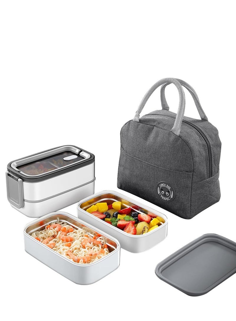 Chielor Chielor Stainless Steel Bento Box, 304 Stainless Steel 2-Layer Lunch Box with 3 Compartments, Portable, Leak Proof, Microwave Safe with Insulation Bag, Suitable for Outdoor Work - Image 1