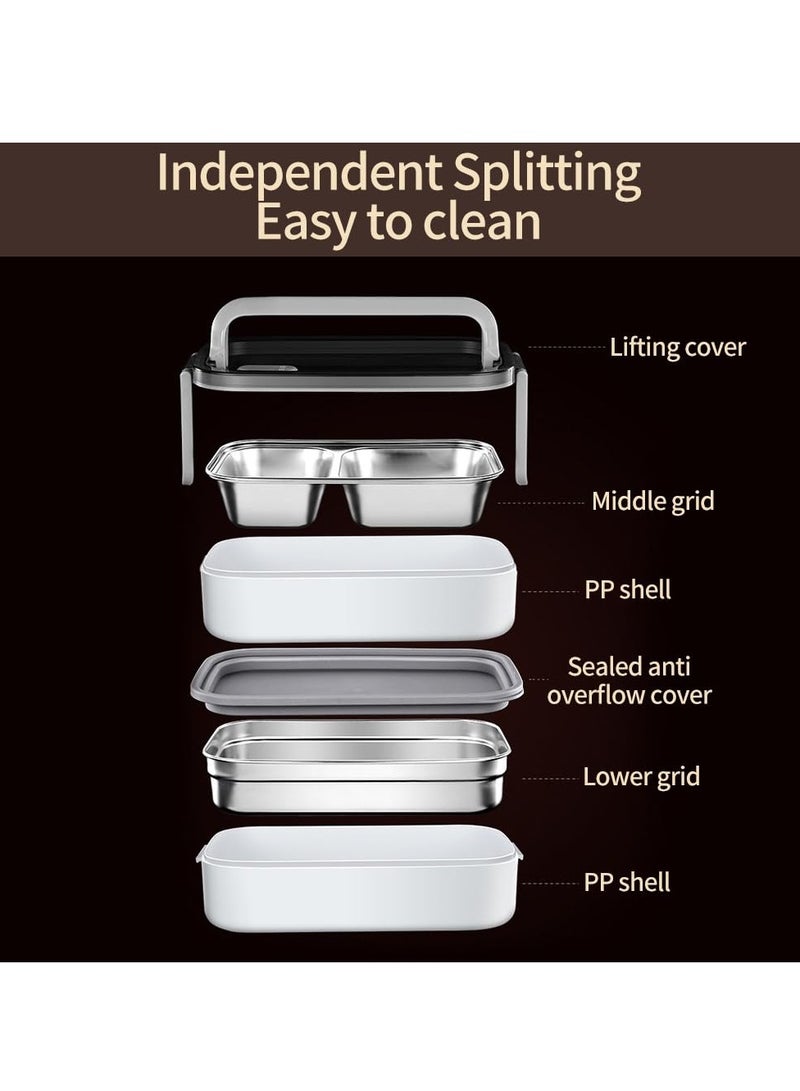 Chielor Chielor Stainless Steel Bento Box, 304 Stainless Steel 2-Layer Lunch Box with 3 Compartments, Portable, Leak Proof, Microwave Safe with Insulation Bag, Suitable for Outdoor Work - Image 2