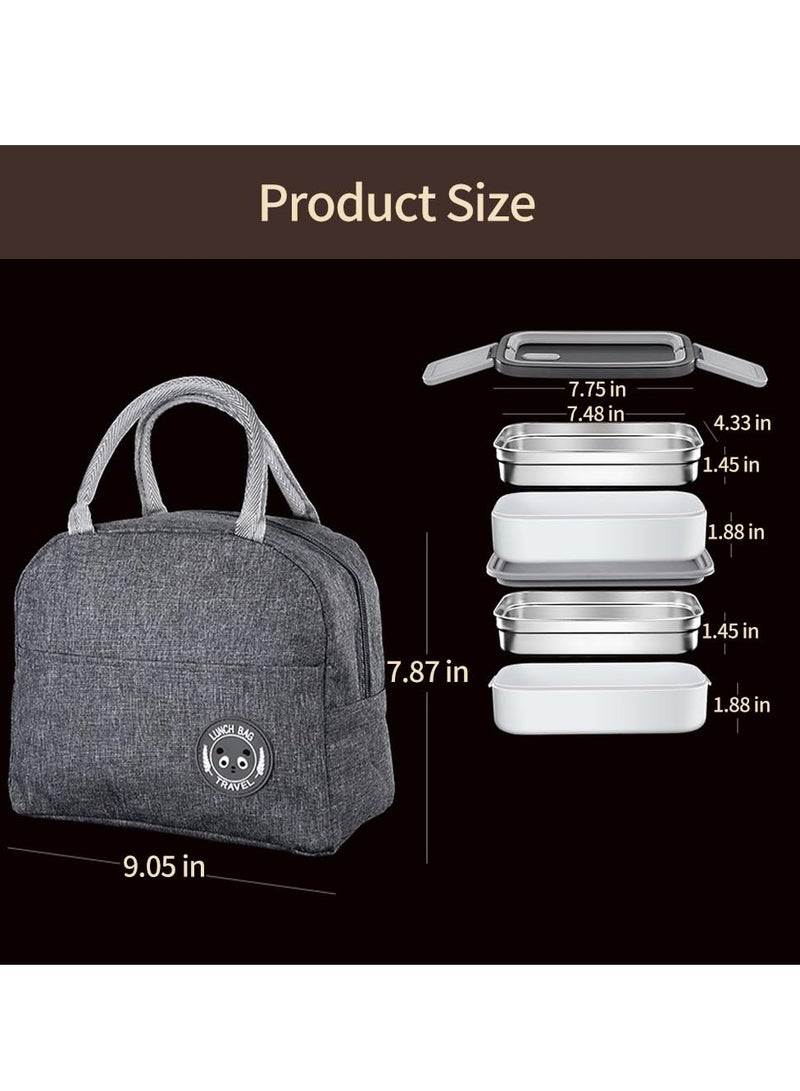 Chielor Chielor Stainless Steel Bento Box, 304 Stainless Steel 2-Layer Lunch Box with 3 Compartments, Portable, Leak Proof, Microwave Safe with Insulation Bag, Suitable for Outdoor Work - Image 3