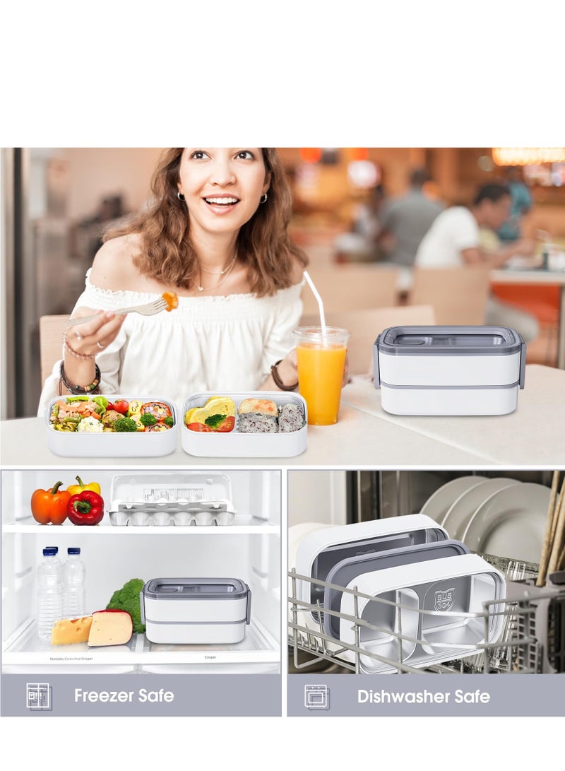 Chielor Chielor Stainless Steel Bento Box, 304 Stainless Steel 2-Layer Lunch Box with 3 Compartments, Portable, Leak Proof, Microwave Safe with Insulation Bag, Suitable for Outdoor Work - Image 4