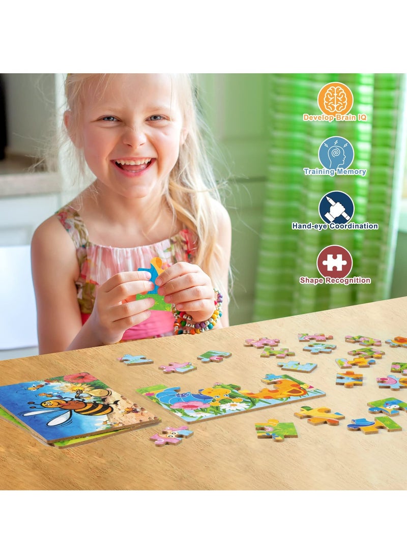 SOLARAE Wooden Jigsaw Puzzles Toy for Kids, Toddler Animal Puzzle 4 in 1 Metal Box, 4 Themes for Preschool Boy Girl 3 4 5 6 Years Old, Montessori Learning Educational Tool Gift for Birthday (Insects) - Image 2