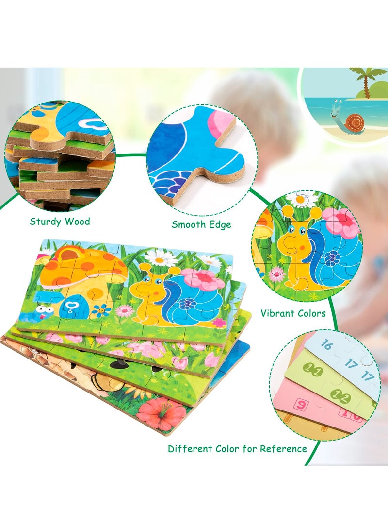 SOLARAE Wooden Jigsaw Puzzles Toy for Kids, Toddler Animal Puzzle 4 in 1 Metal Box, 4 Themes for Preschool Boy Girl 3 4 5 6 Years Old, Montessori Learning Educational Tool Gift for Birthday (Insects) - Image 3