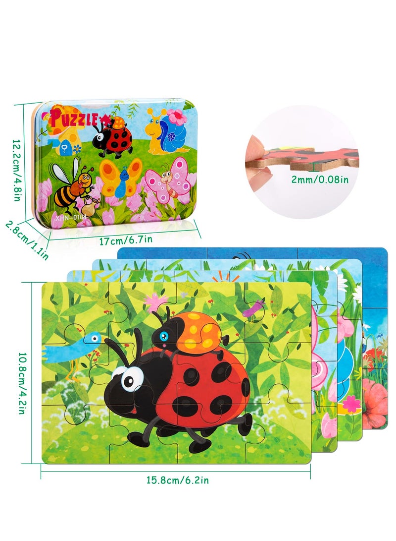 SOLARAE Wooden Jigsaw Puzzles Toy for Kids, Toddler Animal Puzzle 4 in 1 Metal Box, 4 Themes for Preschool Boy Girl 3 4 5 6 Years Old, Montessori Learning Educational Tool Gift for Birthday (Insects) - Image 5