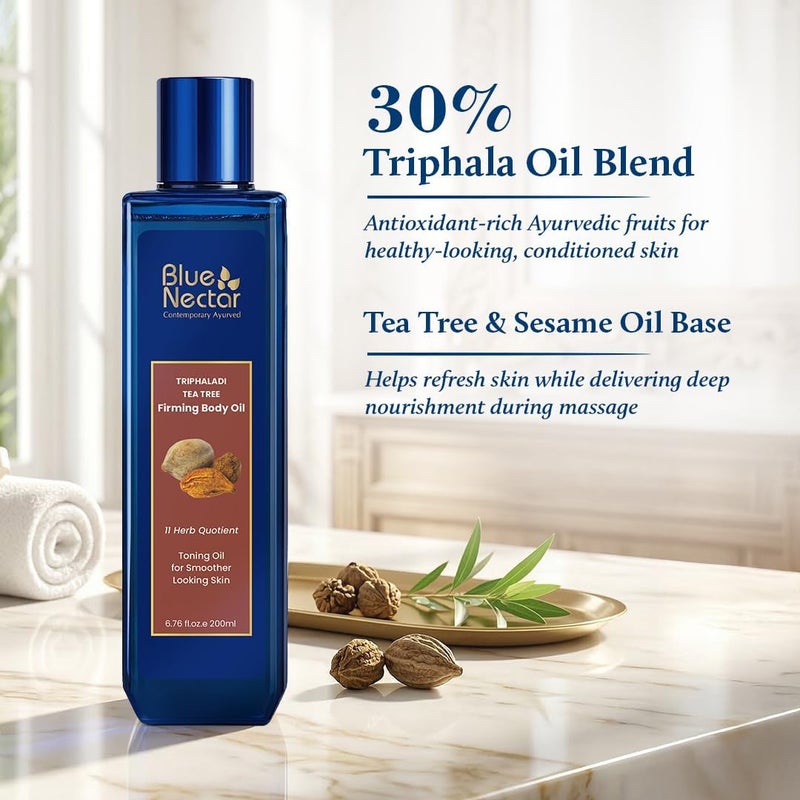 Blue Nectar Body Massage Oil with Triphala & Essential Oil | Plant Based Body Oil for Women & Men for Skin Hydration (11 Herbs,100ml) - Image 3