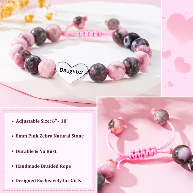 Esrial Daughter Granddaughter Gifts - Heart Natural Stone Beaded Bracelet for Girls, Christmas Valentines Easter Birthday Jewelry Gifts for Girls Daughter Granddaughterï¼ˆPink Zebra Jasperï¼‰ - Image 4
