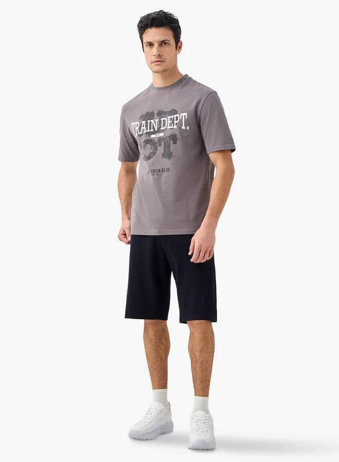 ADOT by Splash Typographic Print Crew Neck T-shirt with Short Sleeves