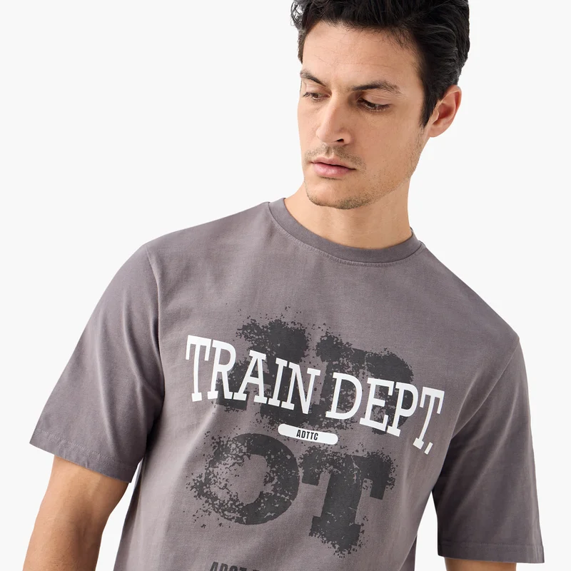 ADOT by Splash Typographic Print Crew Neck T-shirt with Short Sleeves