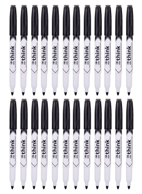 24-Piece Slim White Board Marker Round Tip Black Ink