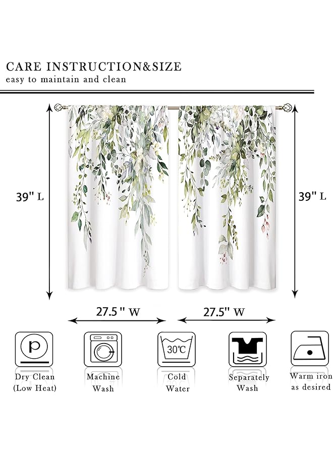إيروريكس ستائر نافذة المطبخ ذات الأوراق النباتية من الأوكالبتوس فوق الحوض، أوراق الزهور الريفية، معالجة النوافذ الصغيرة، ستائر قصيرة للمقهى باللون الأخضر المريمية للحمام، ستائر متعددة الطبقات 27.5 × 39 بوصة - Image 2