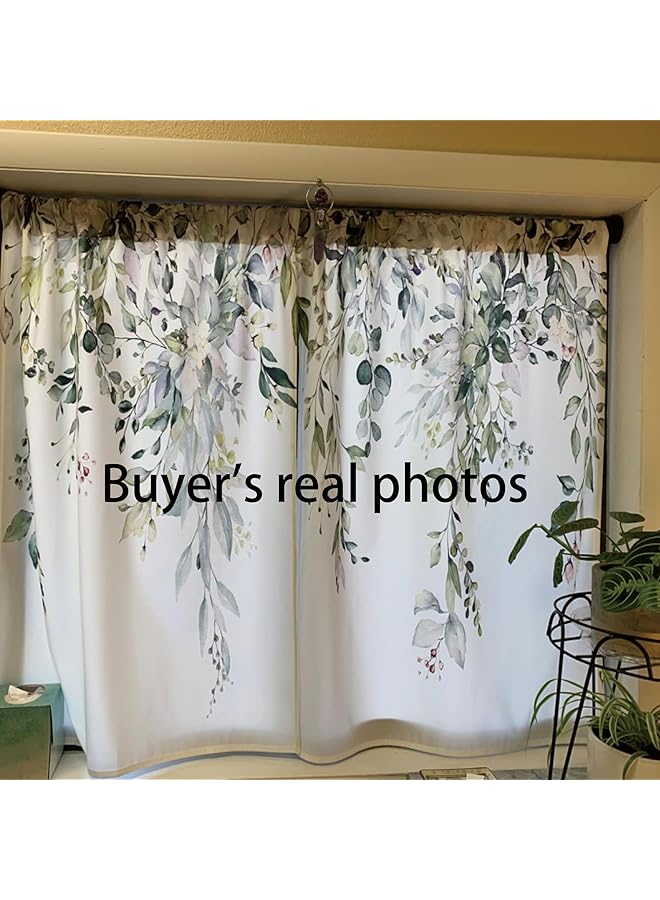 إيروريكس ستائر نافذة المطبخ ذات الأوراق النباتية من الأوكالبتوس فوق الحوض، أوراق الزهور الريفية، معالجة النوافذ الصغيرة، ستائر قصيرة للمقهى باللون الأخضر المريمية للحمام، ستائر متعددة الطبقات 27.5 × 39 بوصة - Image 4