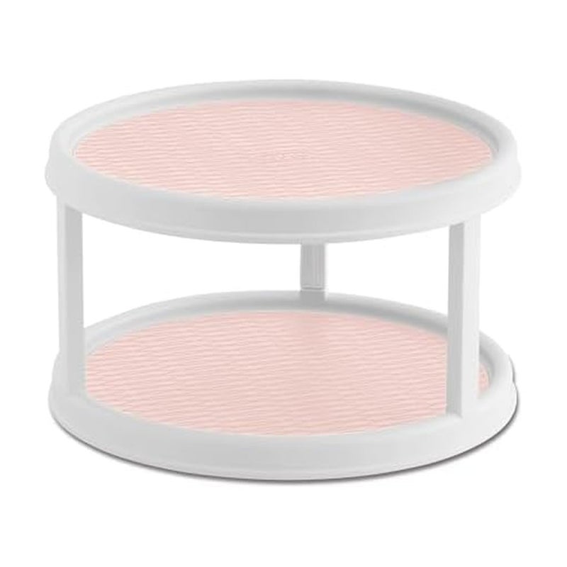 Copco NonSkid 2 Tier Pantry Cabinet Lazy Susan Turntable 12Inch Organize Kitchen Bathroom Home Office Laundry Room Garage Craft Room Kitchen Turntable Pantry Organizer WhitePink