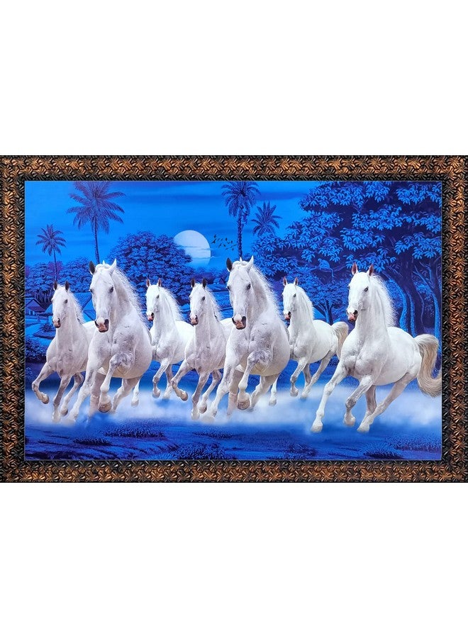 KYARA ARTS 3D white running horse Framed Wall Painting For Home Decoration And Gifting (18 X 24 INCH) multicoloured, vastu wall art with frame nw189 - Image 1
