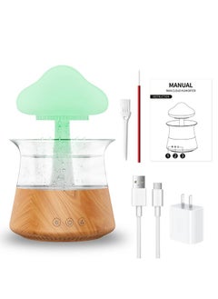 Rican Rain Cloud Humidifier Water Drip Mushroom Aroma Diffuser Essential Oil Diffusers 300Ml White Noise Aromatherapy Diffusers With 7 Colors Cloud Lights For Home Large Room Office Wood Grain  - Image 5