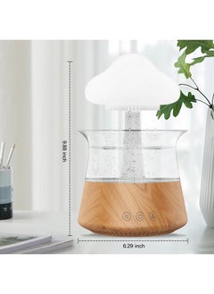 Rican Rain Cloud Humidifier Water Drip Mushroom Aroma Diffuser Essential Oil Diffusers 300Ml White Noise Aromatherapy Diffusers With 7 Colors Cloud Lights For Home Large Room Office Wood Grain  - Image 2