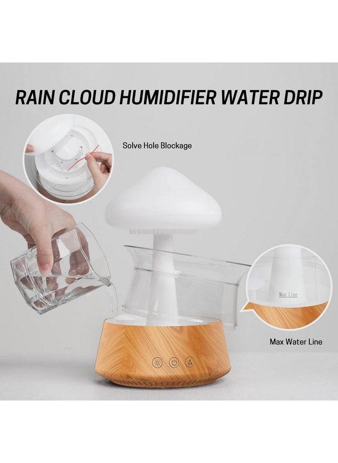 Rican Rain Cloud Humidifier Water Drip Mushroom Aroma Diffuser Essential Oil Diffusers 300Ml White Noise Aromatherapy Diffusers With 7 Colors Cloud Lights For Home Large Room Office Wood Grain  - Image 3