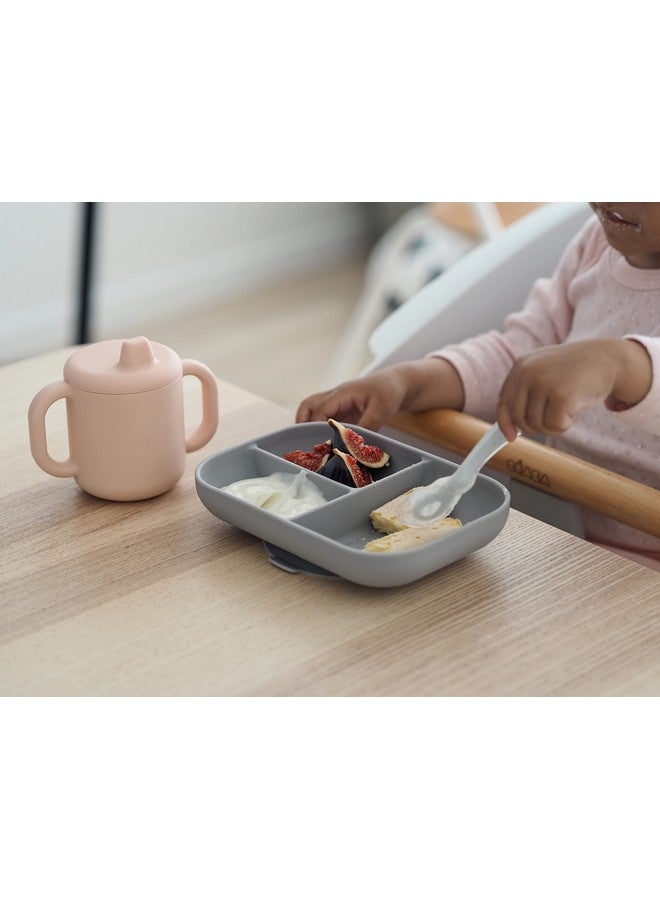 BEABA Sips And Bites 3 Pc Silicone Suction Feeding Plate Set, Toddler Plates, Baby Plates, Baby Feeding Set, Incl. Plate Silicone Spoon Silicone Sippy Cup (Rose) - Image 4