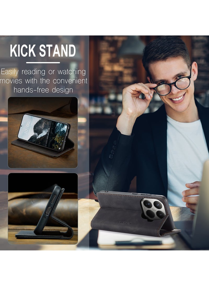 CaseMe For Xiaomi 15T Pro Cover, PU Leather Flip Cover with Card Holder, RFID Blocking Magnetic Closure, Foldable Stand, Shockproof Protective Phone Case - Image 5