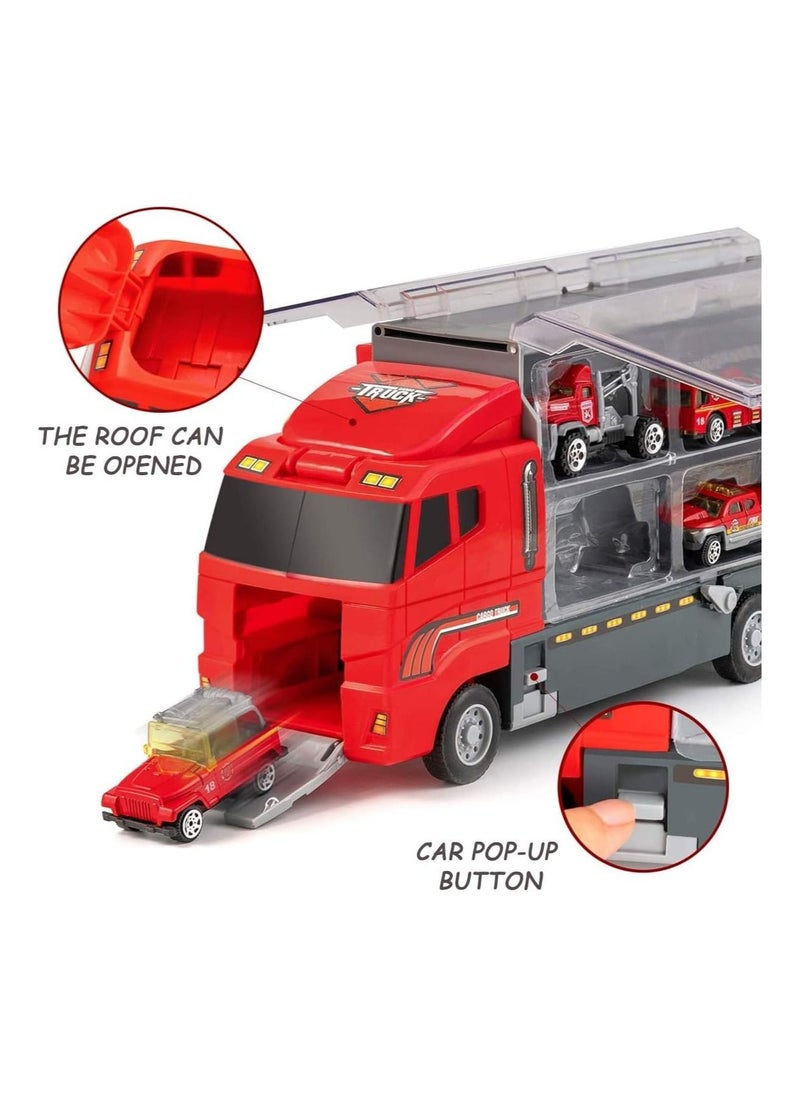 Generic - 10 in 1 Fire Truck Toys, Mini Die-cast Fire Engine Car Toy Set in Carrier Truck, Rescue Emergency Double Side Transport Vehicle for 3 Years Old Boys and Girls - Image 1