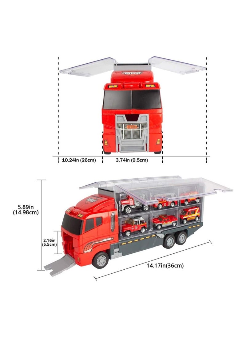 Generic - 10 in 1 Fire Truck Toys, Mini Die-cast Fire Engine Car Toy Set in Carrier Truck, Rescue Emergency Double Side Transport Vehicle for 3 Years Old Boys and Girls - Image 1