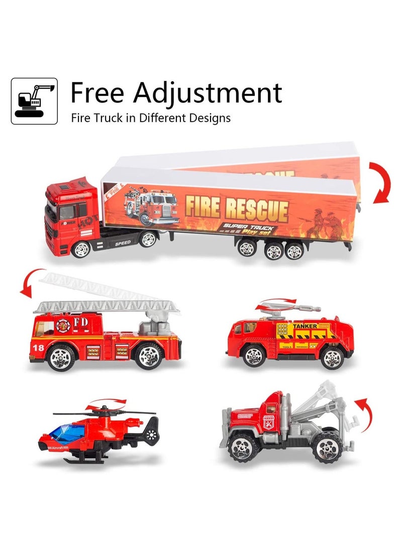 Generic - 10 in 1 Fire Truck Toys, Mini Die-cast Fire Engine Car Toy Set in Carrier Truck, Rescue Emergency Double Side Transport Vehicle for 3 Years Old Boys and Girls - Image 1