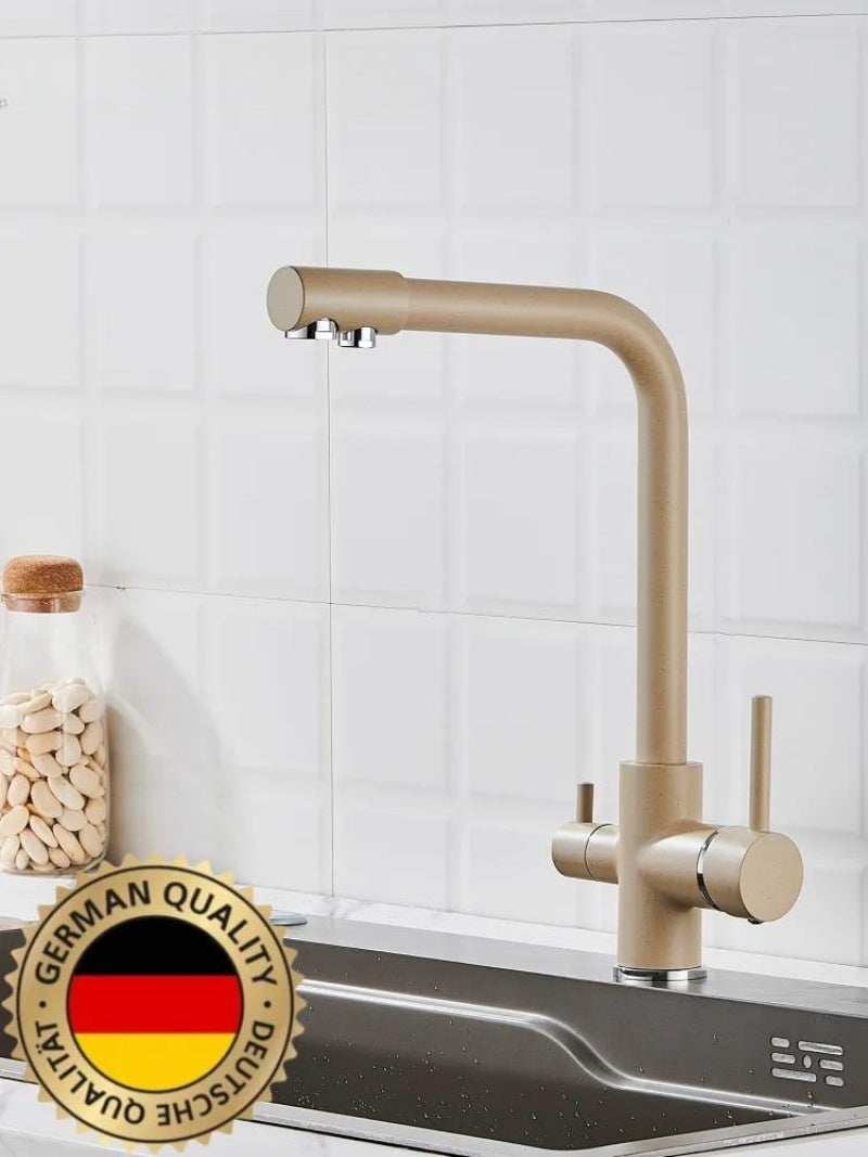 Kitchen Mixer: 35 Mm Ceramic Valve Core, GOST R 52718-2018 Certified Corrosion-Resistant Brass Body - Triple Turnkey Installation With 3 55 Cm Hoses, Vintage Beige Design For Loft Or Provence-Style Ki - Image 4