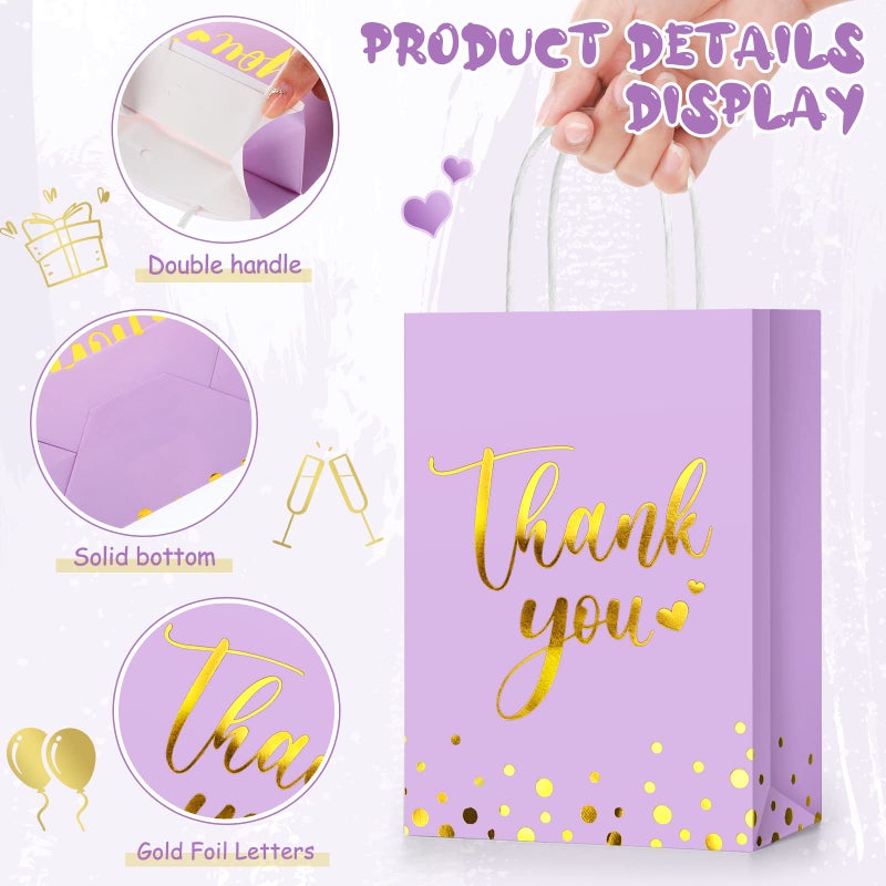 Tinlade 12 Pcs Thank You Gift Bags with Tissue Paper Gold Polka Dots Thank You Bags with Handle Party Favor for Wedding Birthday Baby Shower Business Shopping(Light Purple) - Image 5