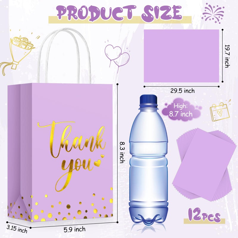 Tinlade 12 Pcs Thank You Gift Bags with Tissue Paper Gold Polka Dots Thank You Bags with Handle Party Favor for Wedding Birthday Baby Shower Business Shopping(Light Purple) - Image 4